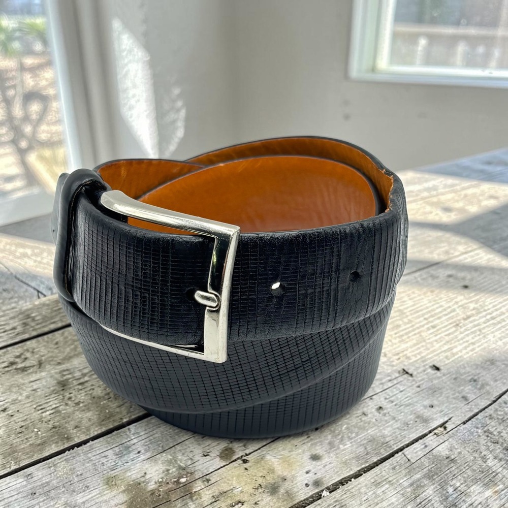 Belt Martin Dingman 36 Black Italian Saddle Leather Textured Made in Italy